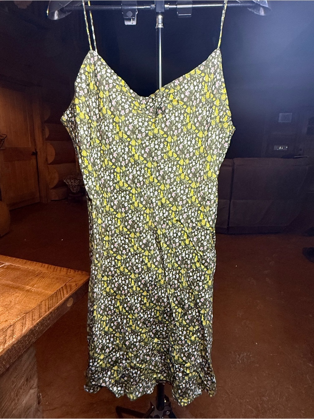 J.Crew Floral Slip Dress Size 16 Olive Green Cupro Midi Cowl Neck Re-Imagined
